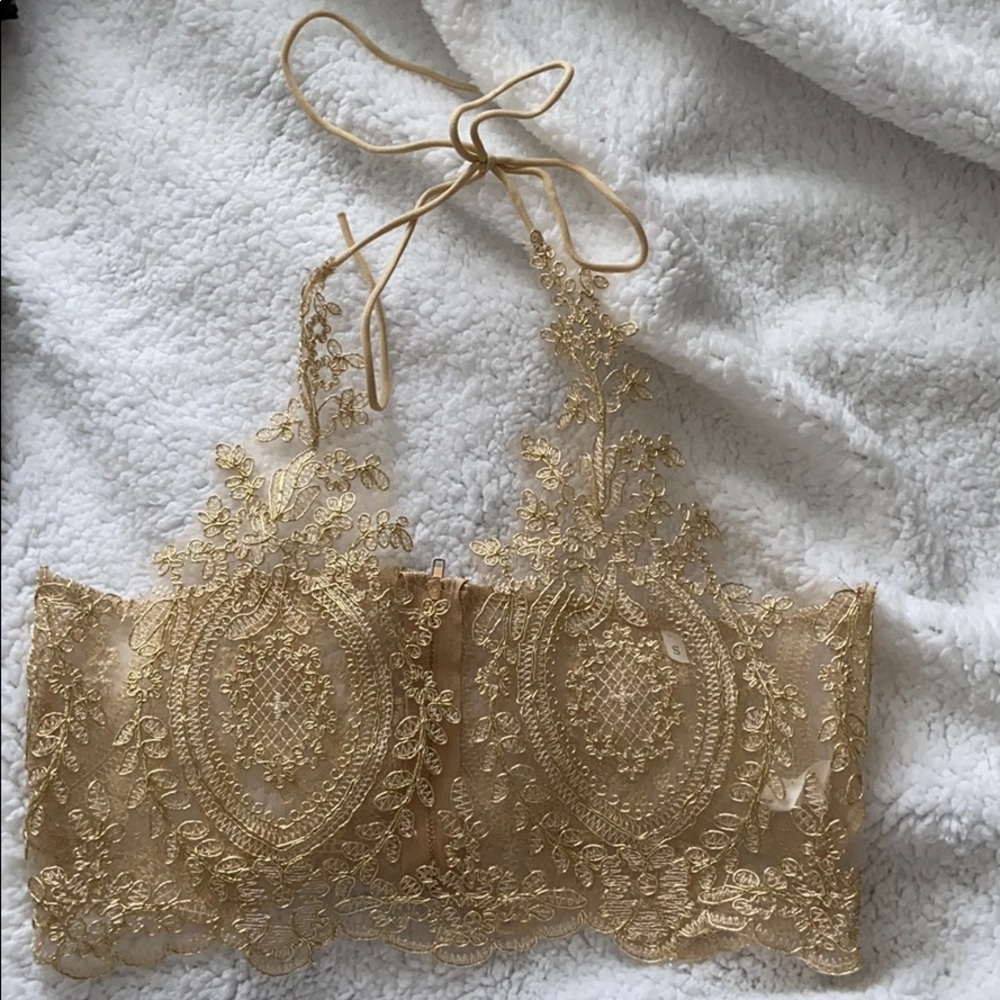 halter tie neck gold top